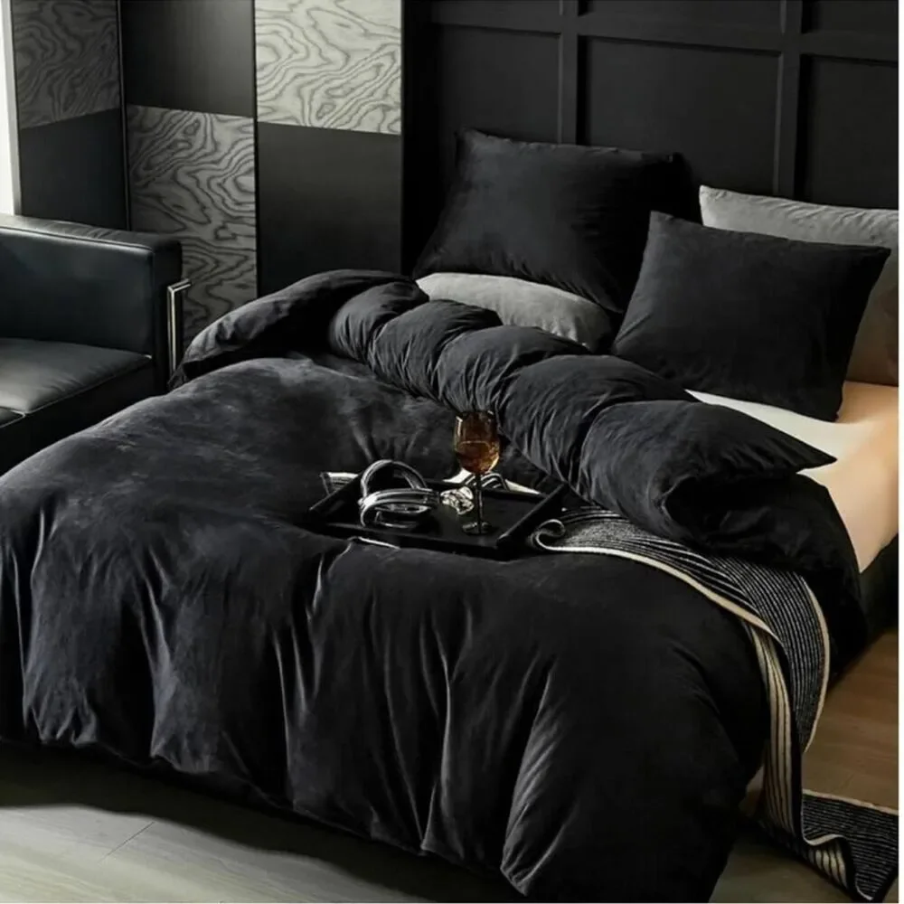 Black Velvet Duvet Set Queen Luxury Hotel Vibes Cozy Bedding New With Tags